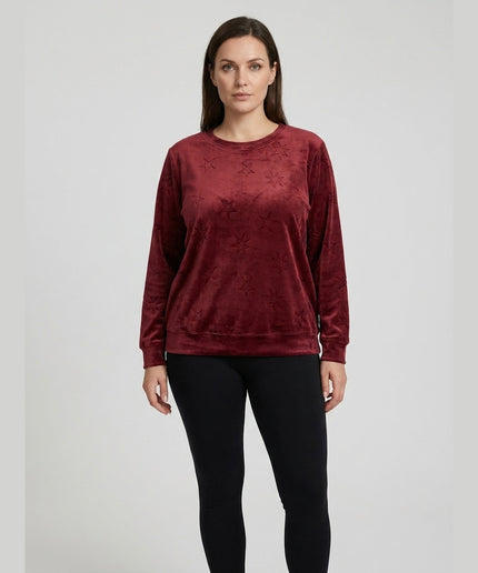 Pulovër Kadife Vishnje me Yje për Femra - Model Front