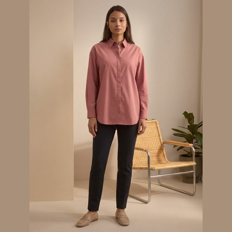 Blusë këmishë rozë trëndafili për Femra - Model Front