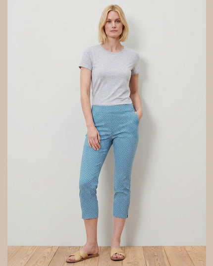 Pantallona 7/8 Stretch Bardhë me Print Blu-Akua për Femra - Model Front