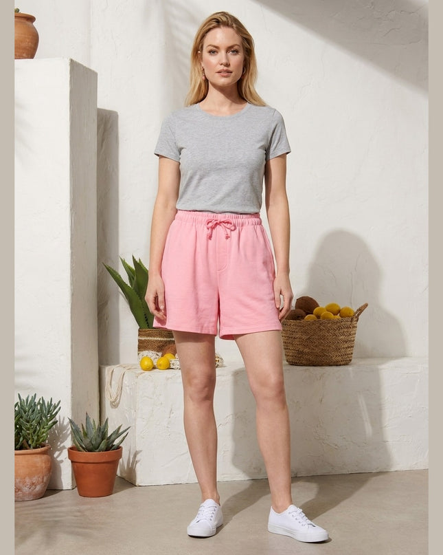Pantallona të shkurtra sweat rozë për Femra - Model Front