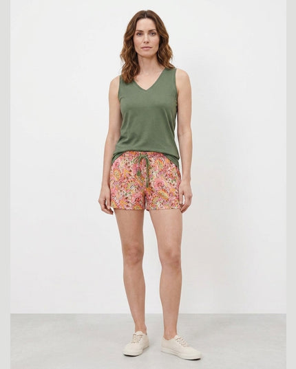 Pyjama të shkurtra Gjelbër Ulliri me Lule për Femra - Model Front