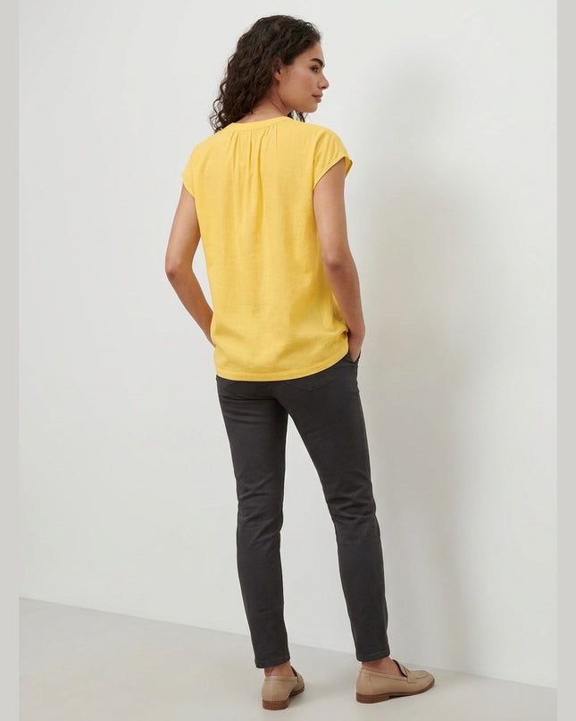 Bluzë me mëngë të shkurtra e verdhë për Femra - Model Back