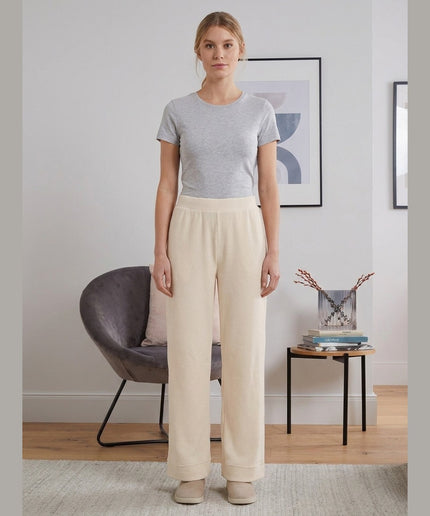 Pantallona flis ngjyrë krem për Femra - Model Front