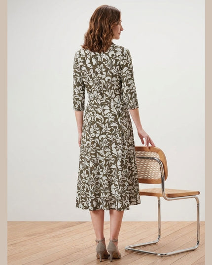 Fustan këmishë Haki me print krem për Femra - Model Back