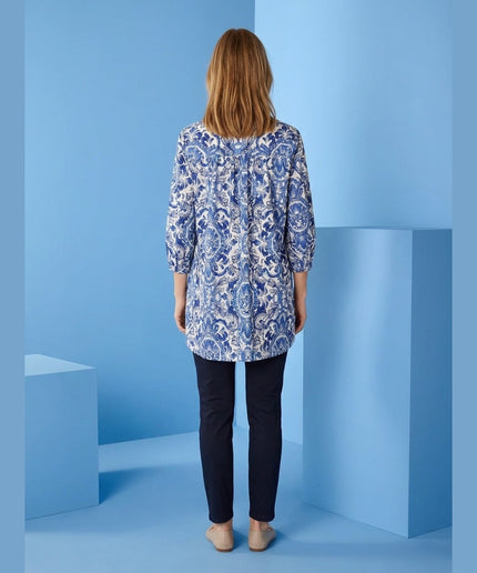 Bluzë Tunikë Bardhë e Kaltër për Femra - Model Back