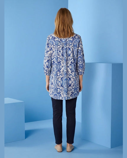 Bluzë Tunikë Bardhë e Kaltër për Femra - Model Back