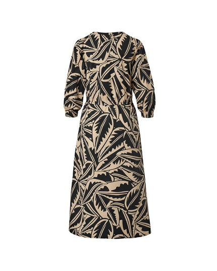 Fustan Poplin me Print Palme për Femra - Ghost Back