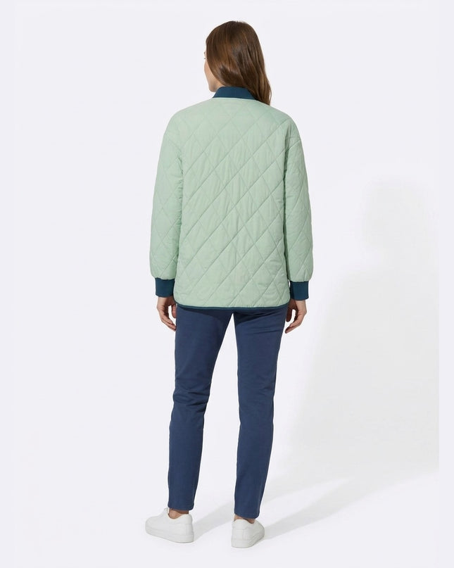 Jakne me tegela me dy anë e kaltër dhe ngjyrë mente për Femra - Model Back