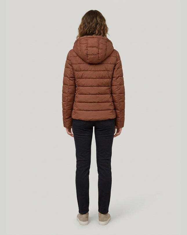 Xhaketë me tegela me kapuç konjak për Femra - Model Back
