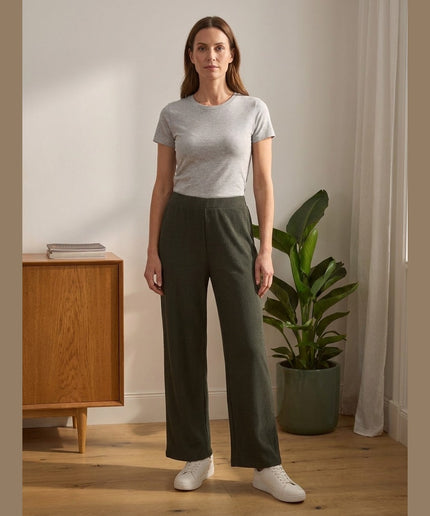 Pantallona Jersey ngjyrë ulliri për Femra - Model Front