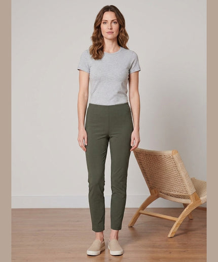 Pantallona stretch e gjelbër ulliri për Femra - Model Front
