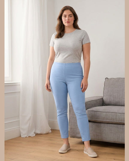 Pantallona Stretch të Kaltër të Çelët për Femra - Model Front