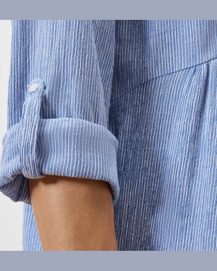 Bluzë e gjatë me vija blu e bardhë për femra - Detail 1