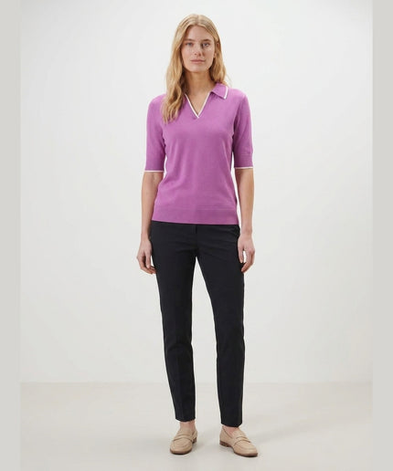 Polo me thurje të hollë ngjyrë rozë për Femra - Model Front