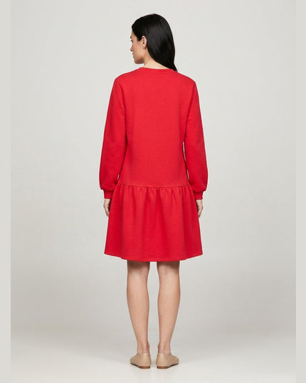Fustan Sweatshirt i Kuq për Femra - Model Back