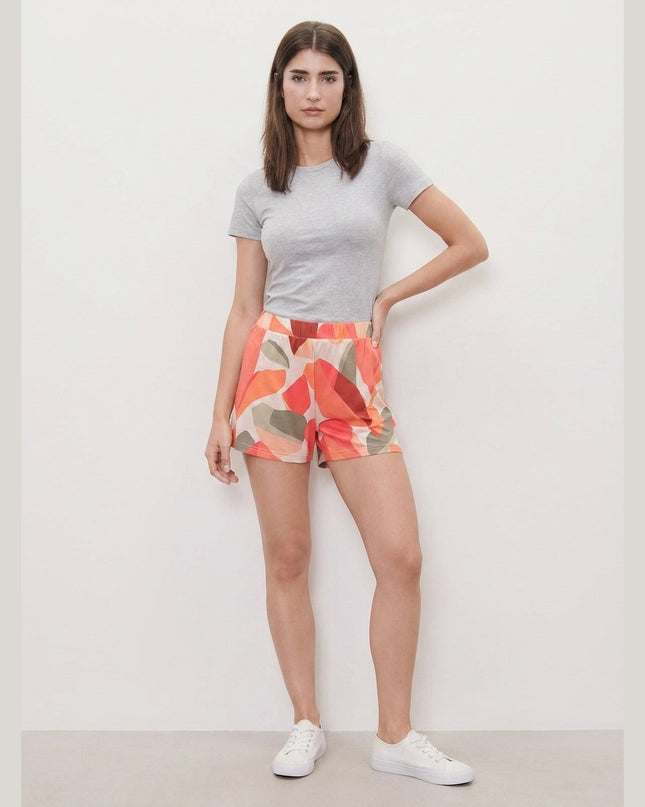 Shorts me motive kuq, rozë dhe gjelbër për Femra - Model Front