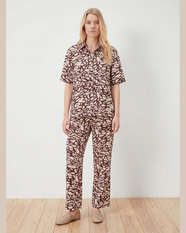 Pizhame me print krem-kafe për Femra - Model Front