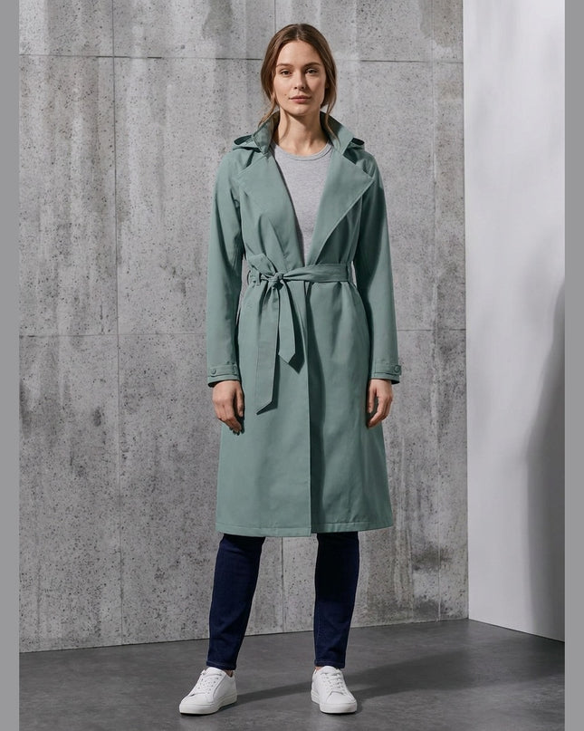Trenchcoat shiu gri-gjelbër për Femra - Model Front