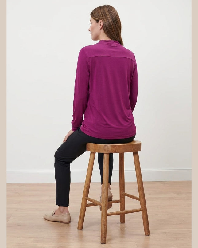 Maicë me mëngë të gjata ngjyrë manaferre për Femra - Model Back