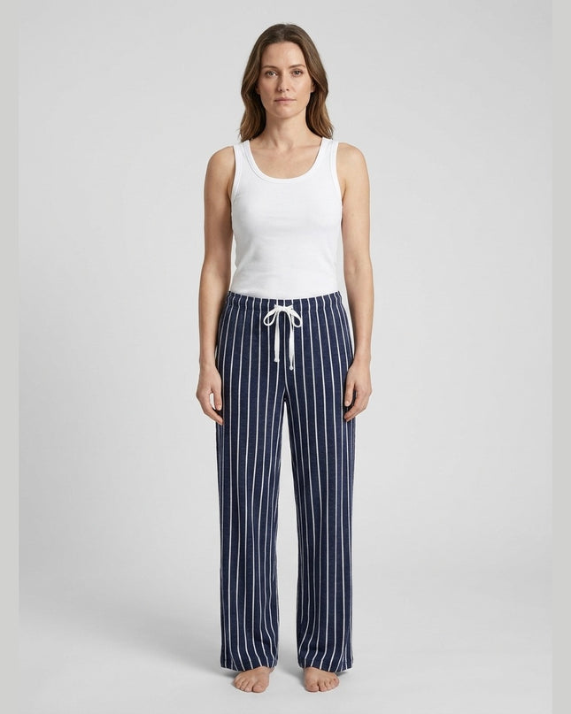 Pantallona Pizhame Blu me Vija të Bardha Unisex - Model Front