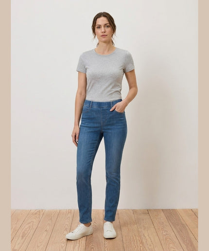 Treggings Mid Blue Denim për Femra - Model Front