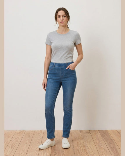 Treggings Mid Blue Denim për Femra - Model Front