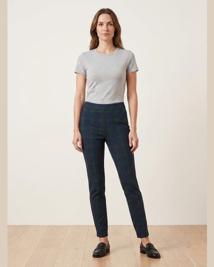 Pantallona Stretch me kuadrate të kaltër e të gjelbër për Femra - Model Front