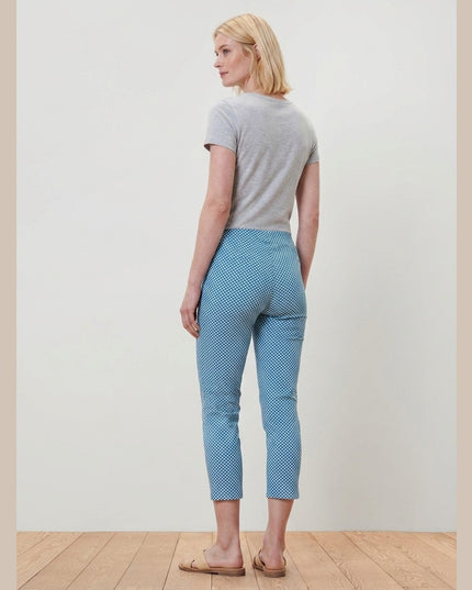 Pantallona 7/8 Stretch Bardhë me Print Blu-Akua për Femra - Model Back