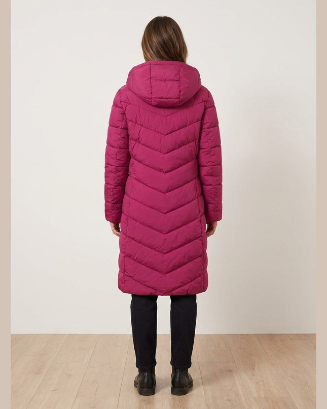 Pallto me tegela me kapuç ngjyrë mjedre për Femra - Model Back
