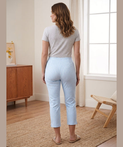Pantallona 7/8 Stretch Kaltër e Çelët dhe e Bardhë për Femra - Model Back