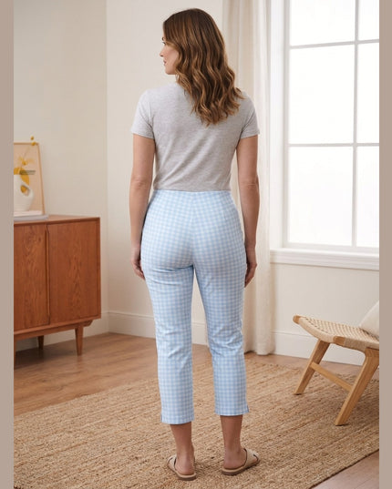 Pantallona 7/8 Stretch Kaltër e Çelët dhe e Bardhë për Femra - Model Back