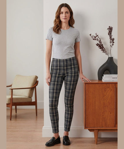 Pantallona Stretch të karuara hirtë e zi për Femra - Model Front