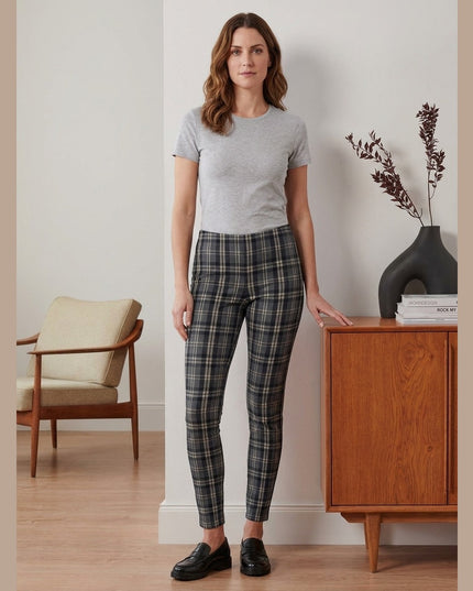 Pantallona Stretch të karuara hirtë e zi për Femra - Model Front