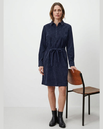 Fustan kadife e kaltër e errët për Femra - Model Front