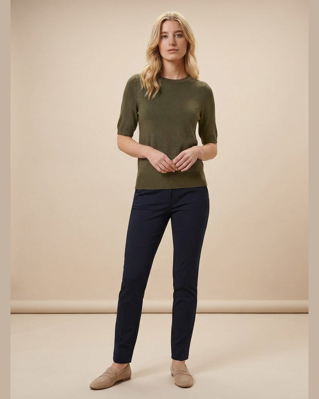 Pulover me thurje të imët kaki për Femra - Model Front