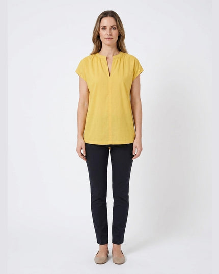 Bluzë me mëngë të shkurtra e verdhë për Femra - Model Front