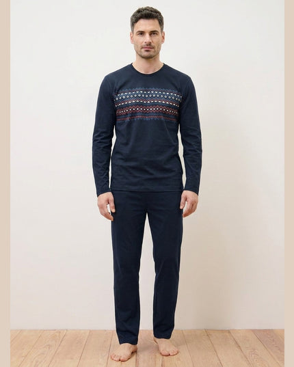 Pizhama të kaltra të errëta për Meshkuj - Model Front