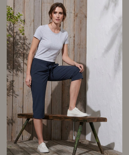 Pantallona Kapri softshell të kaltra të mbyllura për Femra - Model Front