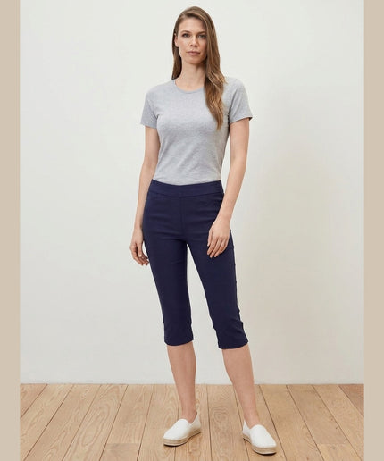 Pantallona 3/4 Bengalin Kaltër e Errët për Femra - Model Front