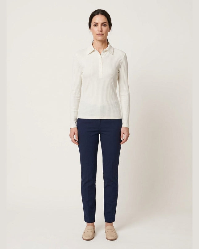 Maicë polo me mëngë të gjata e bardhë krem për Femra - Model Front