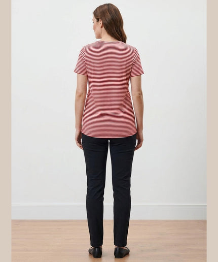 Maicë me vija e kuqe dhe krem për Femra - Model Back