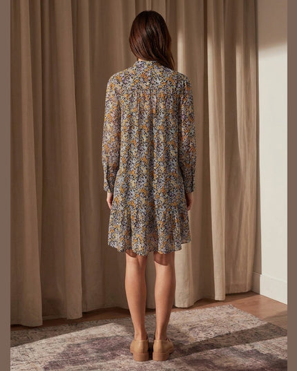 Fustan këmishë i zi me print shumëngjyrësh për Femra - Model Back