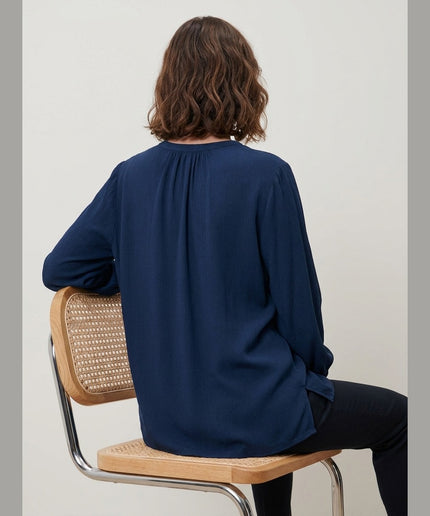 Bluzë tunikë e kaltër e mbylltë për Femra - Model Back