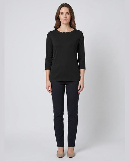 Maicë me mëngë 3/4 e zezë për Femra - Model Front