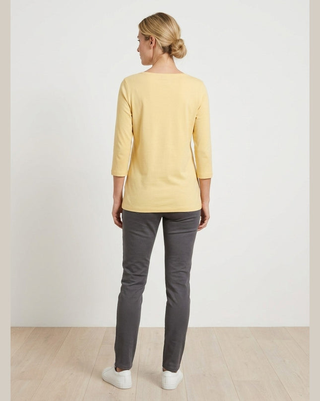 Maicë me mëngë 3/4 e verdhë për Femra - Model Back