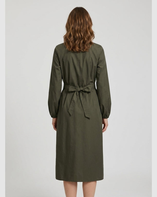 Fustan Popelinë Gjelbër Ulliri i Errët - Model Back