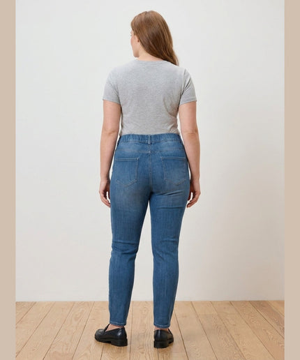 Treggings Mid Blue Denim për Femra - Model Back