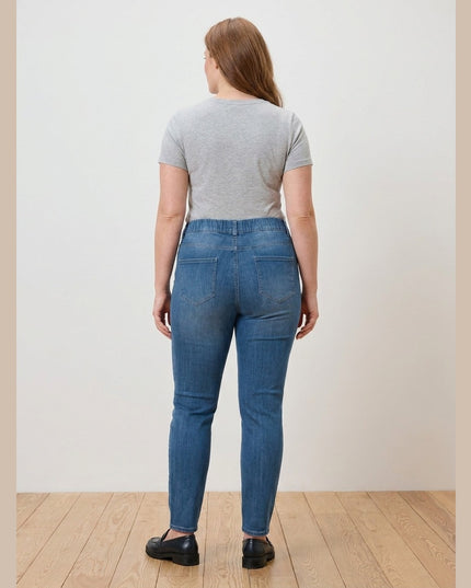 Treggings Mid Blue Denim për Femra - Model Back