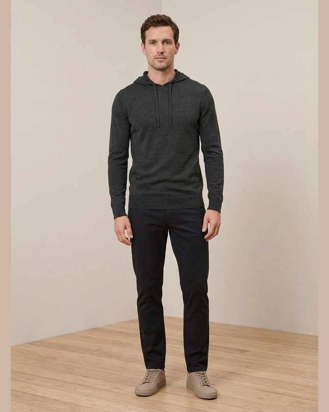 Hoodie me thurje të imët ngjyrë antracit melazh për Meshkuj - Model Front