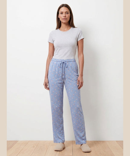 Pantallona pidjama të kaltra të çelëta me print për Femra - Model Front